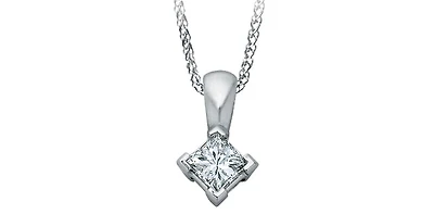 14K White Gold 0.13cttw Princess Cut Canadian Diamond Solitaire Pendant, 18"