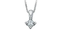 14K White Gold 0.13cttw Princess Cut Canadian Diamond Solitaire Pendant, 18"