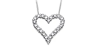 10K White Gold 0.50cttw Diamond Heart Pendant, 18"