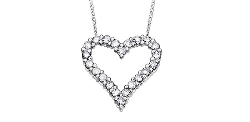 10K White Gold 0.75cttw Diamond Heart Pendant, 18"