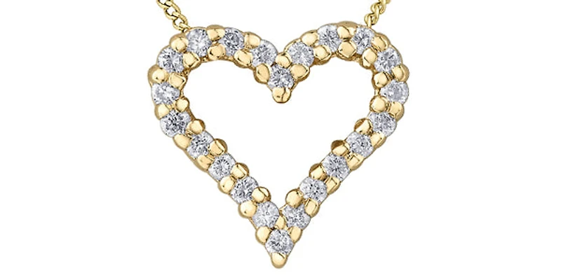 10K Yellow Gold 0.125cttw Diamond Heart Pendant, 18"