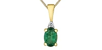 10K Yellow Gold Oval Cut Emerald and Diamond Pendant, 18"