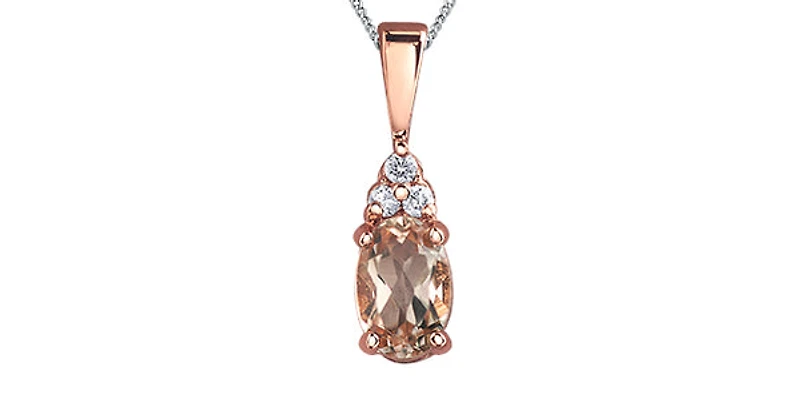 10K Rose Gold 0.40cttw Morganite & 0.03cttw Diamond Pendant, 18"
