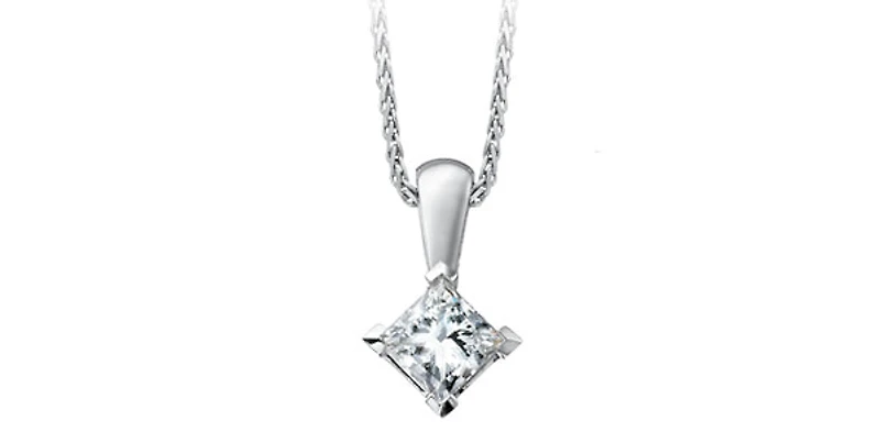 10K White Gold 0.123cttw Princess Cut Canadian Diamond Pendant, 18"