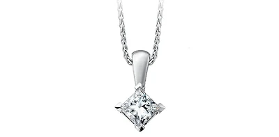 10K White Gold 0.123cttw Princess Cut Canadian Diamond Pendant, 18"