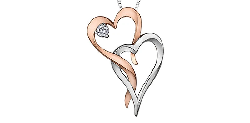 10K White & Rose Gold 0.05cttw Canadian Diamond Heart Pendant, 18"