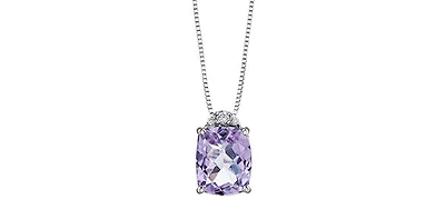 10K White Gold Pink Amethyst and Diamond Pendant, 18"