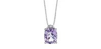 10K White Gold Pink Amethyst and Diamond Pendant, 18"
