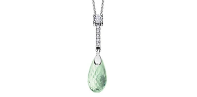 10K White Gold Green Amethyst (Prasiolite) and Canadian Diamond Pendant, 18"
