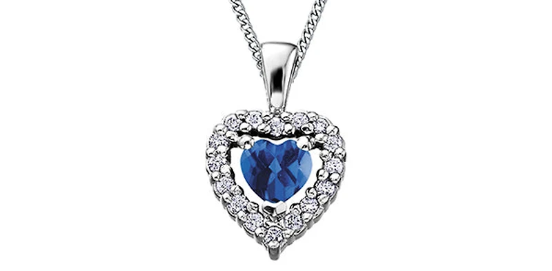 10K White Gold Sapphire and Diamond Pulse Pendant - 18 inches
