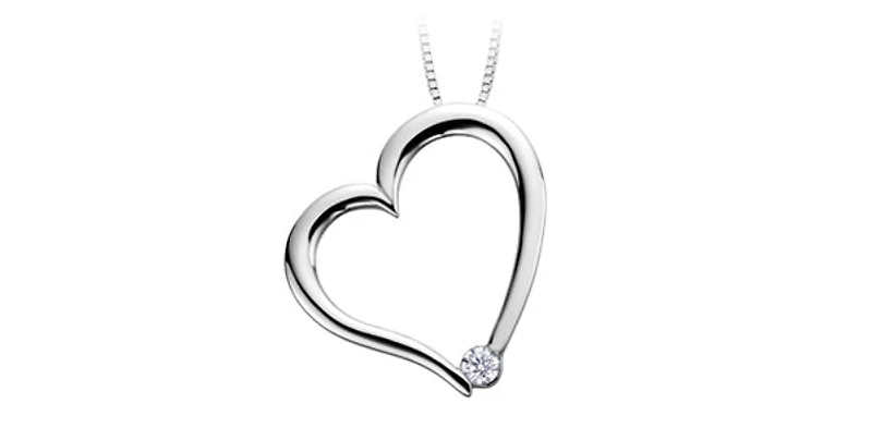 10K White Gold 0.03cttw Canadian Diamond Heart Pendant, 18"