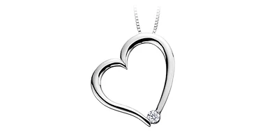 10K White Gold 0.03cttw Canadian Diamond Heart Pendant, 18"