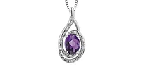 925 Sterling Silver Amethyst & Diamond Necklace