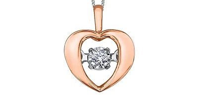 10K White & Rose Gold 0.02cttw Diamond Heart Pulse Pendant, 18"