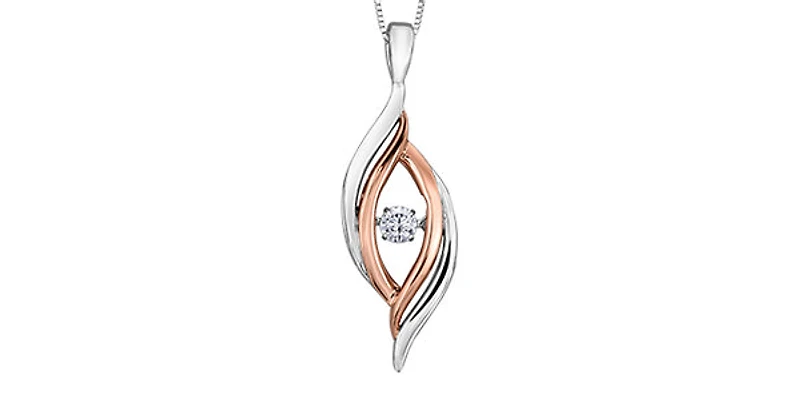 Sterling Silver and 10K Rose Gold 0.125cttw Diamond Pendant, 18"