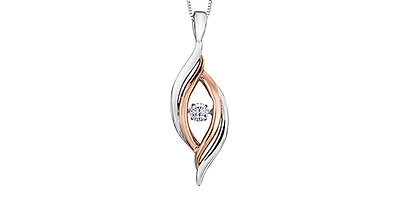 Sterling Silver and 10K Rose Gold 0.125cttw Diamond Pendant, 18"