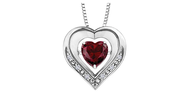 Sterling Silver Created Ruby and Diamond Pulse Necklace, 18"