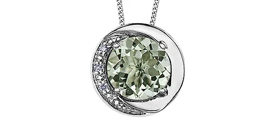 10K White Gold Green Amethyst (Prasiolite) and Diamond Pendant, 18"