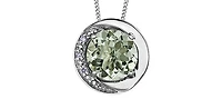 10K White Gold Green Amethyst (Prasiolite) and Diamond Pendant, 18"