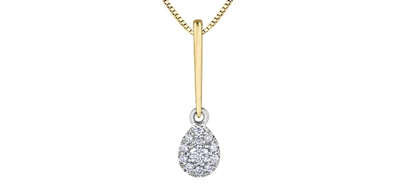 10K Yellow Gold 0.13cttw Diamond Pear Shaped Cluster Solitaire Necklace, 18"