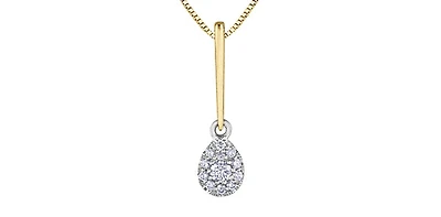 10K Yellow Gold 0.13cttw Diamond Pear Shaped Cluster Solitaire Necklace, 18"