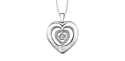 Sterling Silver 0.03cttw Diamond Heart Pulse Pendant, 18"