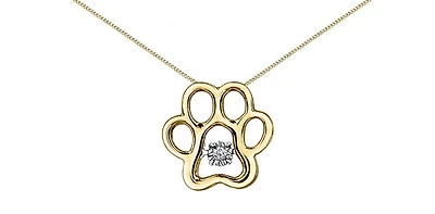 10K White, Yellow or Rose Gold Paw Print Diamond Necklace