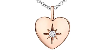 10K Rose & White Gold 0.027cttw Canadian Diamond Heart Pendant, 18"