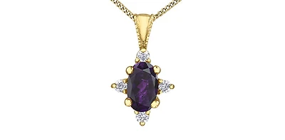 10K Yellow Gold Amethyst and Diamond Pendant - 18"