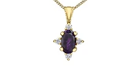 10K Yellow Gold Amethyst and Diamond Pendant - 18"