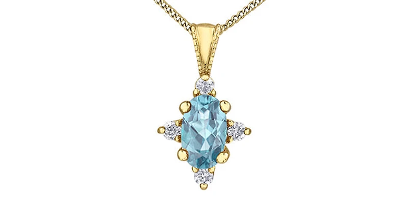 10K Yellow Gold 0.22cttw Aquamarine and 0.03cttw Diamond Pendant, 18"