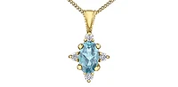 10K Yellow Gold 0.22cttw Aquamarine and 0.03cttw Diamond Pendant, 18"