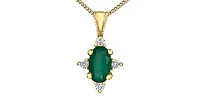 10K Yellow Gold 5x3mm Emerald and 0.03cttw Diamond Pendant
