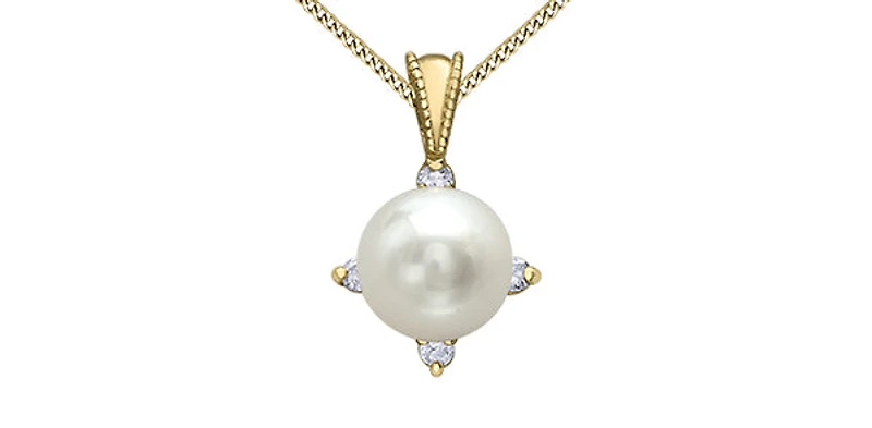 10K Yellow Gold Cultured Pearl and Diamond Pendant