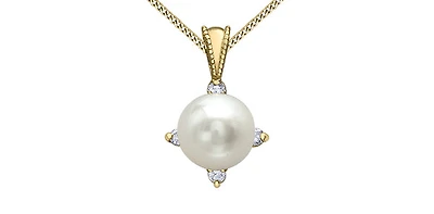 10K Yellow Gold Cultured Pearl and Diamond Pendant