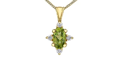 10K White Gold Peridot and 0.03cttw Diamond Pendant, 18" Box Chain