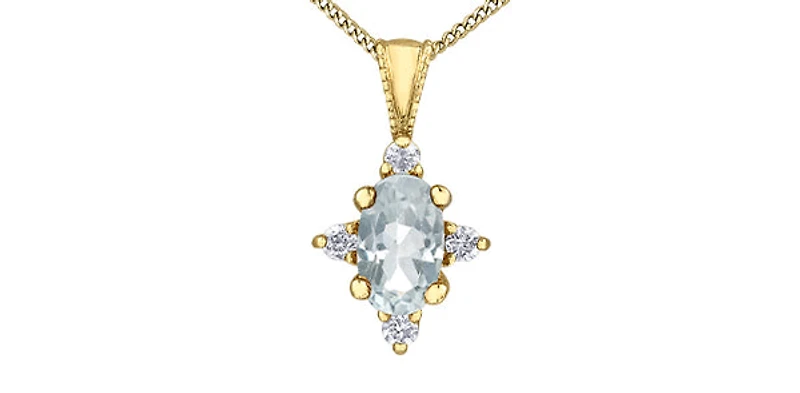 10K Yellow Gold White Topaz and Diamond Pendant, 18"