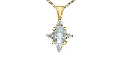 10K Yellow Gold White Topaz and Diamond Pendant, 18"