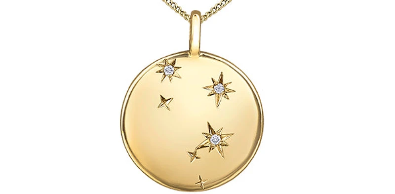 10K Yellow Gold 0.009cttw Diamond Libra Pendant, 18"