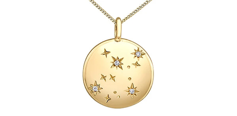 10K Yellow Gold 0.01 cttw Diamond Virgo Pendant, 18"