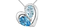 10K White Gold 7x5mm Blue Topaz, 7x5mm Aquamarine and 0.006cttw Diamond Pendant