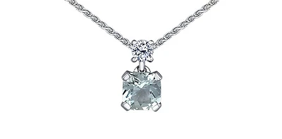 14K White Gold Aquamarine and Canadian Diamond Pendant - 18"