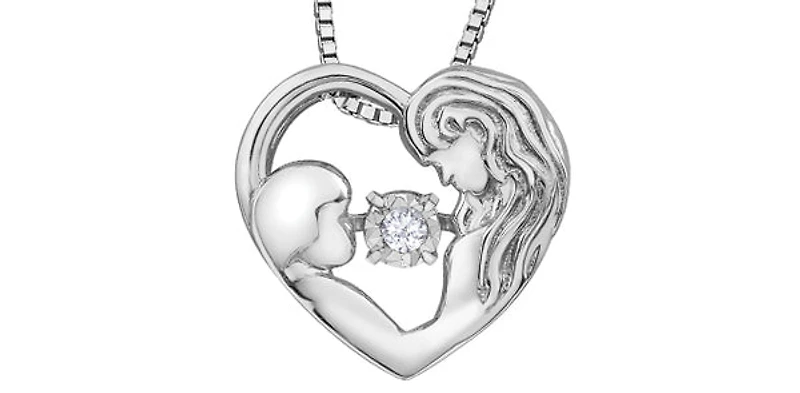 Sterling Silver 0.03cttw Diamond Mom Pendant, 18"
