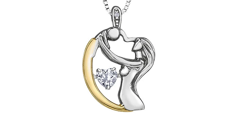 Sterling Silver & 10K Yellow Gold White Zircon & Diamond Mom Pendant, 18"