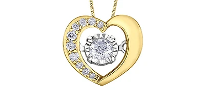 10K Yellow Gold 0.15cttw Diamond Heart Pulse Pendant, 18"