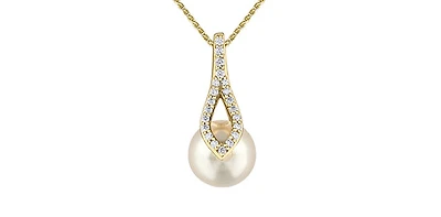 10K Yellow Gold Cultured Pearl and Diamond Necklace, 18"