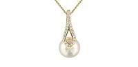 10K Yellow Gold Cultured Pearl and Diamond Necklace, 18"