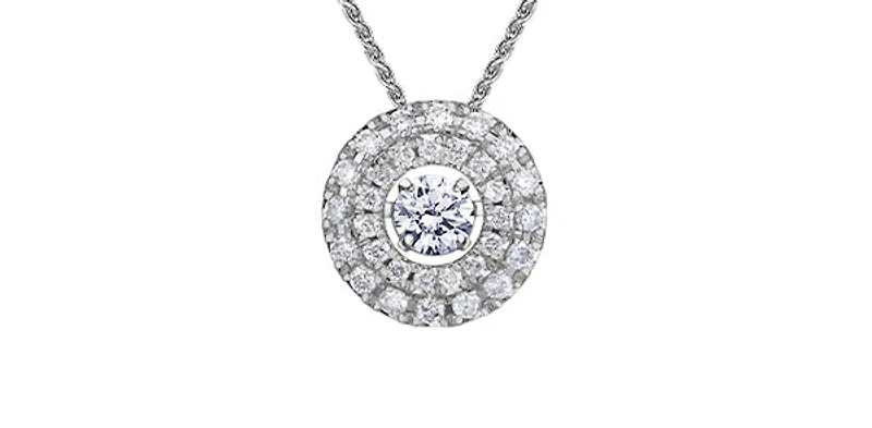 10K White Gold 0.30cttw Diamond Double Eternity Halo Pendant, 18"