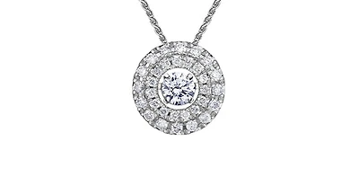 10K White Gold 0.30cttw Diamond Double Eternity Halo Pendant, 18"