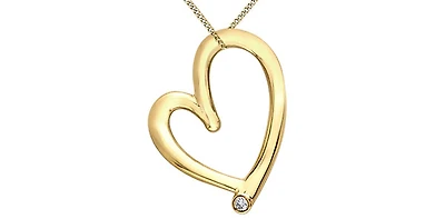 10K Yellow Gold 0.01cttw Diamond Heart Pendant, 18"